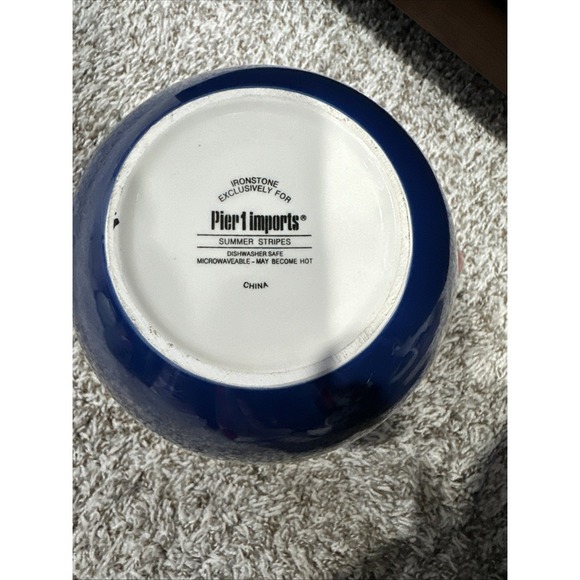 Pier 1 Imports Summer Stripes Pitcher 8" Multicolor Red Orange Yellow Pottery - Picture 3 of 5